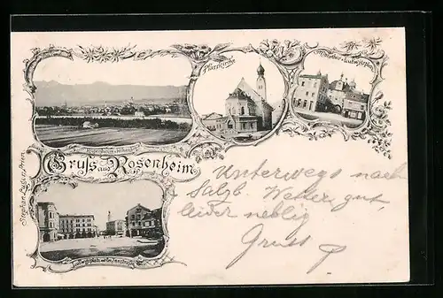 AK Rosenheim, Pfarrkirche, Mitterthor v. Ludwigsplatz