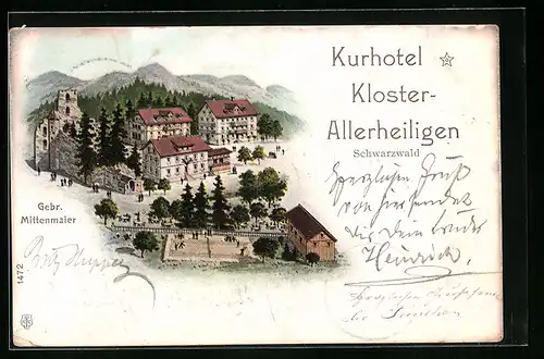 Lithographie Allerheiligen-Kloster /Schwarzwald, Blick auf Kurhotel