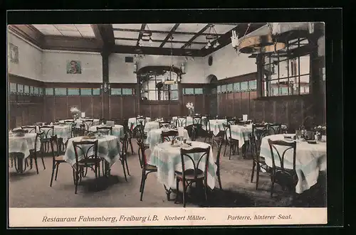 AK Freiburg i. B., Restaurant Fahnenberg, Parterre, Hinterer Saal