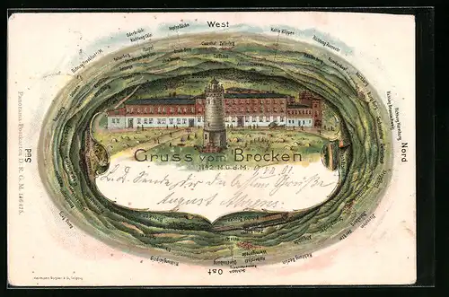 Lithographie Brocken, Hotel mit Rundblick