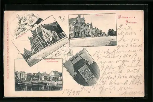 AK Husum, Hafen- und Schiffbrücke, Kaiserl. Post