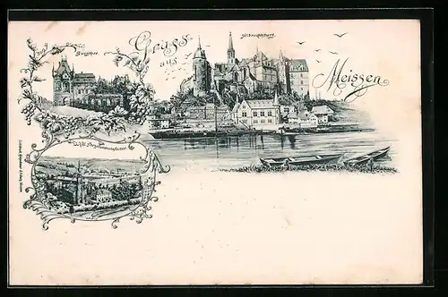 Lithographie Meissen, Burgthor, Albrechtsburg