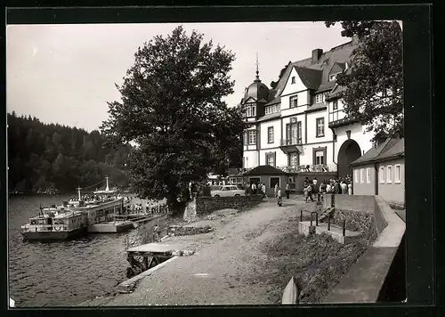 AK Saalburg /Saale, Schiffahrt am HO-Hotel Kranich