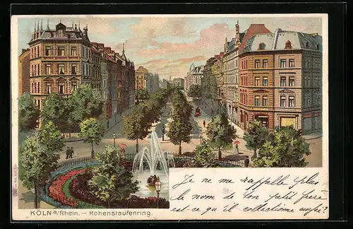Lithographie Köln-Neustadt, Partie vom Hohenstaufenring
