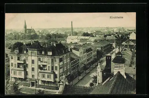 AK Kirchheim, Strassenpartie aus der Vogelschau, Gesamtansicht