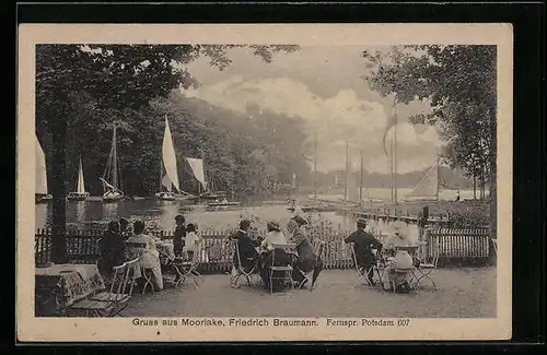 AK Berlin-Zehlendorf, Gasthaus Moorlake, Bootsanlegestellen