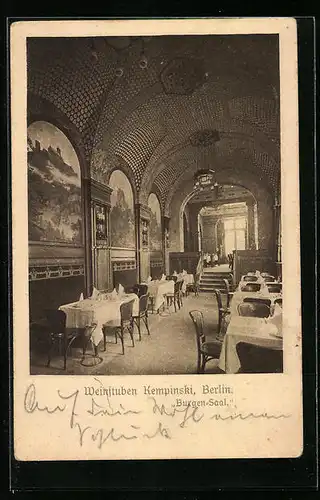 AK Berlin, Restaurant Kempinski, Innenansicht vom Burgen-Saal