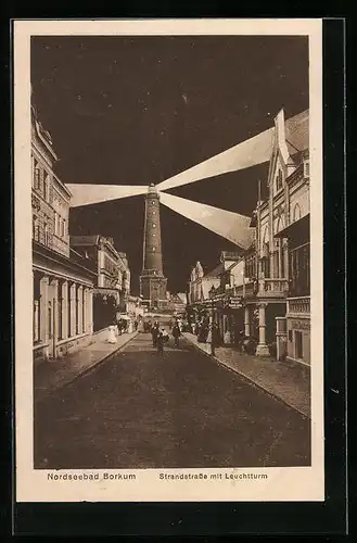 AK Borkum, Strandstrasse mit Leuchtturm