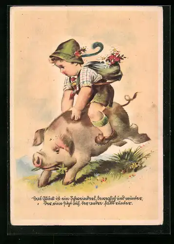 AK Knabe reitet auf einem Schwein