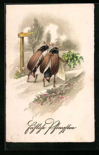 AK Maikäferpaar auf Pfingstspaziergang