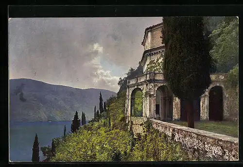 Künstler-AK Photochromie Nr. 3309: Morcote /Lago di Lugano, Palazzo am See