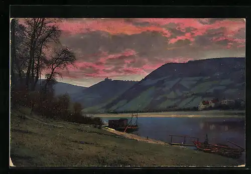 Künstler-AK Photochromie Nr. 2516: Flusspartie im Abendrot