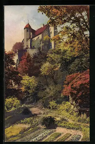 Künstler-AK Photochromie Nr. 4543: Burg über einem Gemüsegarten im Herbst