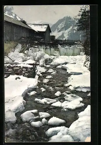 Künstler-AK Photochromie Nr. 1811: Haus an einem winterlichen Bach