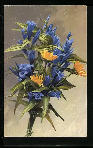 Künstler-AK Photochromie Nr. 739: Blaugelber Blumenstrauss