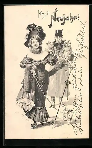 AK Reiches Paar mit drei Glücksschweinchen