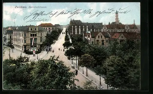 AK Zwickau, Bahnhofstrasse aus der Vogelschau