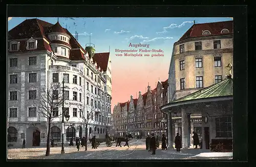 AK Augsburg, Bürgermeister Fischer-Strasse vom Moritzplatz aus