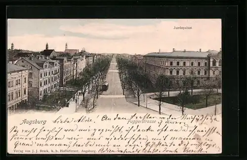 AK Augsburg, Justizpalast mit Strassenpartie