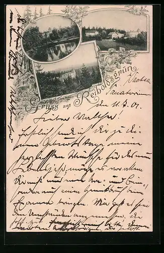 AK Reiboldsgrün, Ortsansichten mit Teich und Bäumen