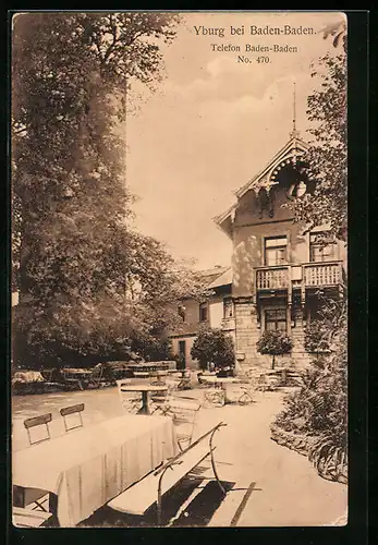 AK Baden-Baden, Gasthaus Yburg mit Terrasse