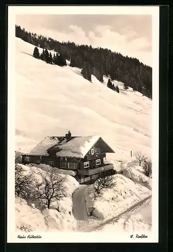 AK Balderschwang im Allgäu, Berggasthof Pension Hubertus im Schnee