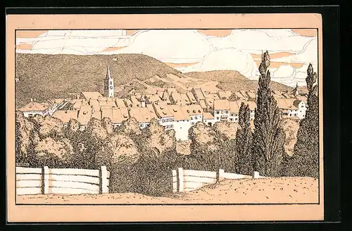 Künstler-AK Liestal, Gesamtansicht von Westen