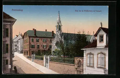 AK Porrentruy, Rue de la Préfecture et Temple