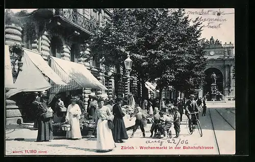 AK Zürich, Wochenmarkt in der Bahnhofstrasse