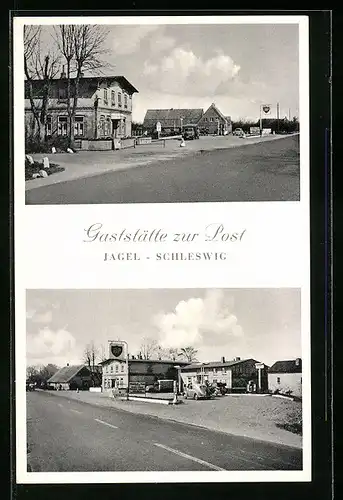 AK Jagel-Schleswig, Gasthaus Zur Post, Tankstelle BP