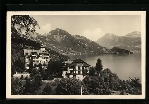 AK Weggis /Vierwaldst. See, Hotel Alpenblick mit Alpen