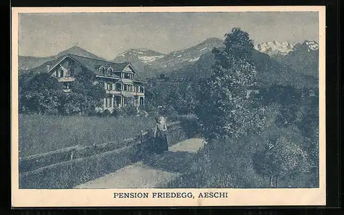 AK Aeschi, Pension Friedegg mit Bergkulisse