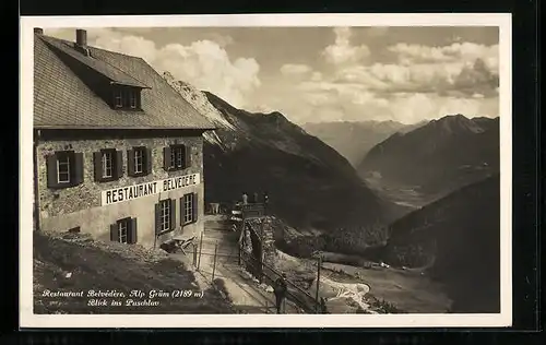 AK Alp Grüm, Restaurant Belvedere mit Blick ins Puschlav