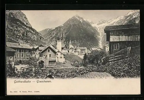 AK Goeschenen, Ortsansicht mit Brücke