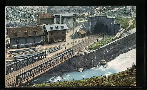 AK Göschenen, Gotthardtunnel und der Reuss