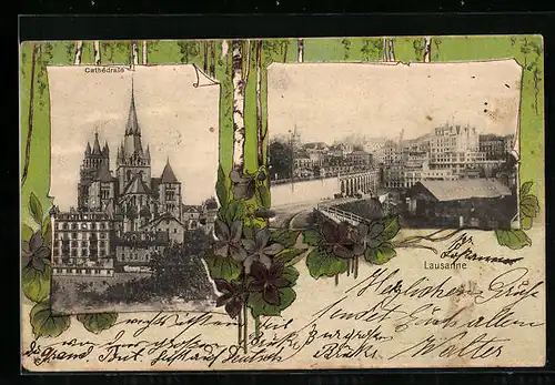 AK Lausanne, Teilansicht und Kathedrale