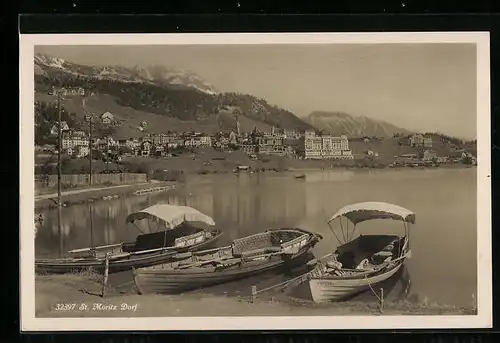 AK St. Moritz Dorf, Ortsansicht mit Booten