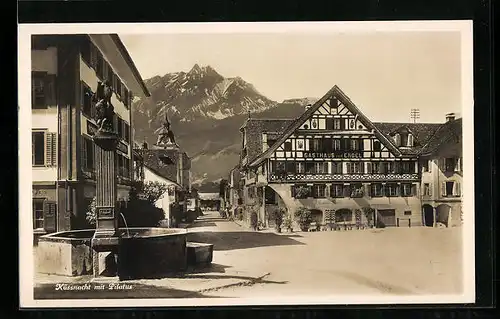 AK Küssnacht, Ortspartie mit Gasthaus Engel und Pilatus