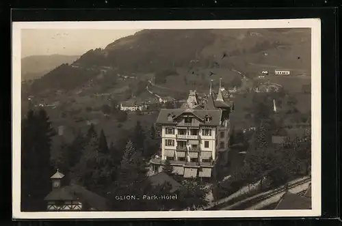 AK Glion, Park-Hotel mit Umgebung von oben gesehen