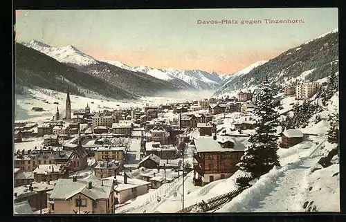 AK Davos-Platz, Ortsansicht gegen Tinzenhorn