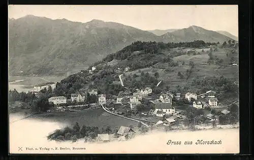 AK Morschach, Ortsansicht mit Bergblick aus der Vogelschau