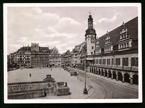 Fotografie unbekannter Fotograf, Ansicht Leipzig, Altes Rathaus und Marktplatz