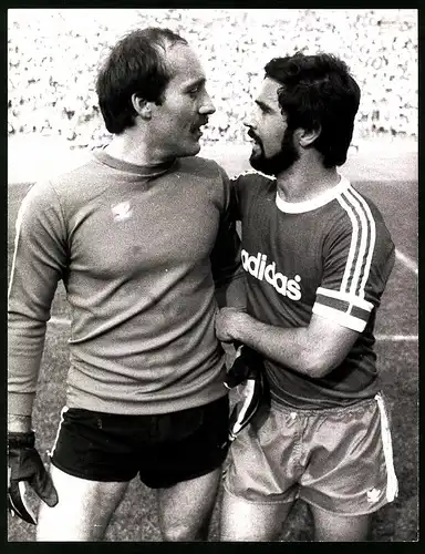 Fotografie Fussball Bundesliga 1976, FC Bayern München vs Hertha BSC 7 : 4, Gerd Müller & Hertha Torwart Wolter