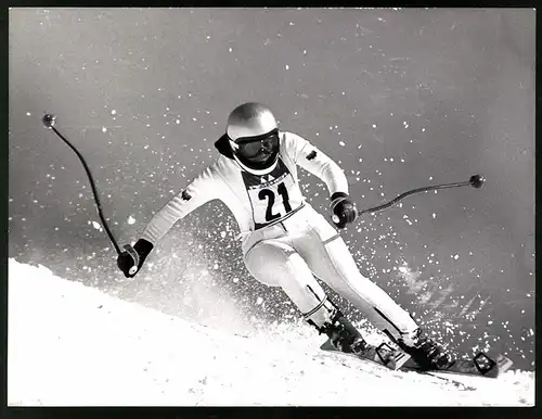 Fotografie Ski Abfahrtsrennen 1975, Evi Mittermaier auf der Piste