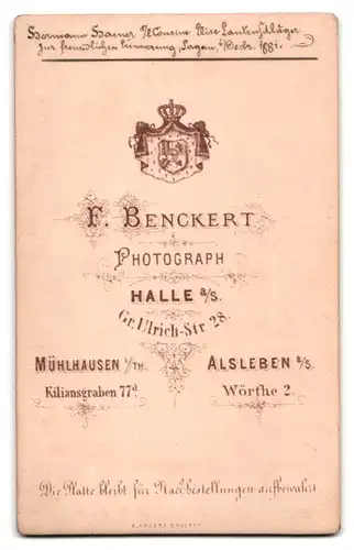 Fotografie F. Benckert, Mühlhausen i. Th., Kiliansgraben 77 d, Junger Herr im Anzug mit Fliege