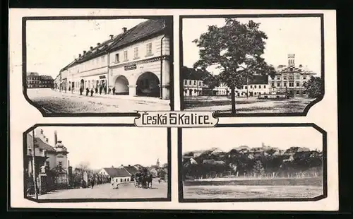 AK Ceská Skalice, Marktplatz, Rathaus mit Brunnen, Strassenpartie