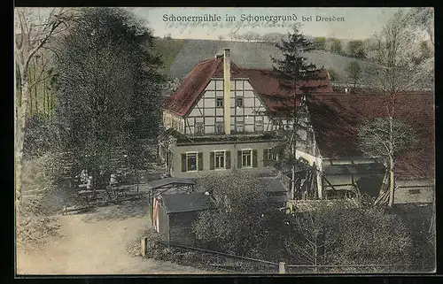 AK Dresden-Briesnitz, Gasthaus Schonermühle im Schonergrund