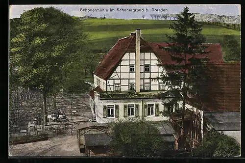 AK Dresden-Briesnitz, Gasthaus Schonermühle mit Garten