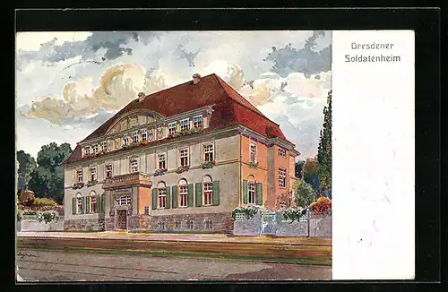 AK Dresden-Neustadt, Soldatenheim mit Strassenpartie
