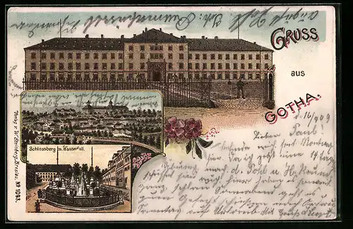 Lithographie Gotha, Ortsansicht, Kaserne